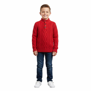 Gap Kids Cable Knit Mock Red Sweater Youth Boy Large 7-8 Year Grey Sherpa Collar